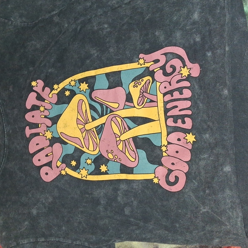 Fifth Sun Black Tee with Pink and Yellow Design